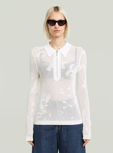 Pointelle Slim Polo Knit